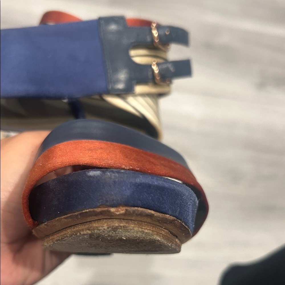 BALENCIAGA PARIS Blue and Bronze Satin Platform Women's Heels sz 36 - Picture 8 of 15